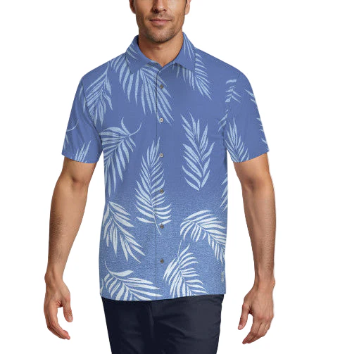 PGA Tour Mens Ombre Botanical Print Short Sleeve Button Down Shirt
