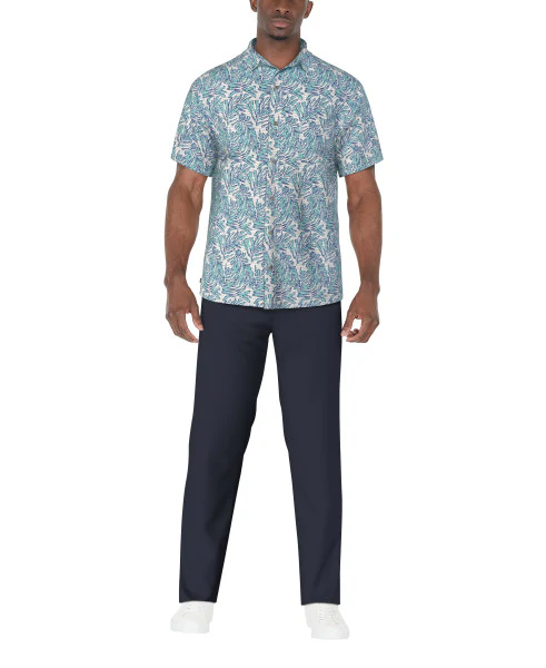 PGA Tour Mens Seersucker Palm Print Golf Short Sleeve Shirt - Image 3