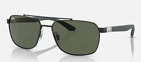 Ray-Ban Mens RB3701 Rectangle Polarized Sunglasses - Black/Green