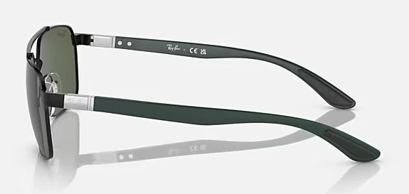 Ray-Ban Mens RB3701 Rectangle Polarized Sunglasses - Black/Green - Image 2