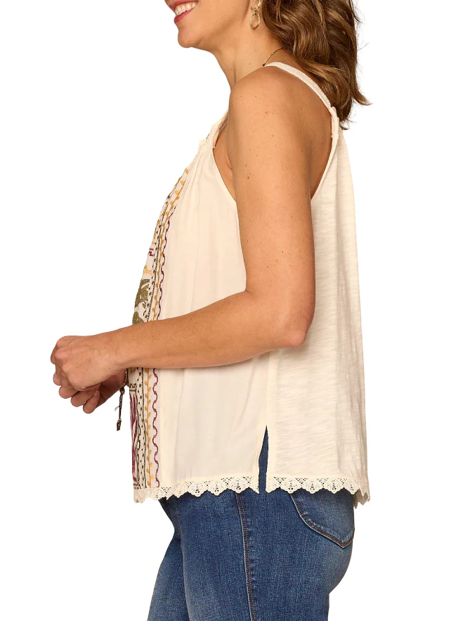Democracy Womens Ruched Square Neck Embroidered Woven Sleeveless Tank Top - Image 2