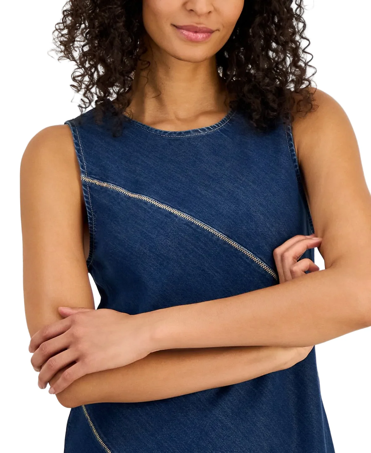 Nautica Womens Asymmetrical Denim Midi Dress - Image 4