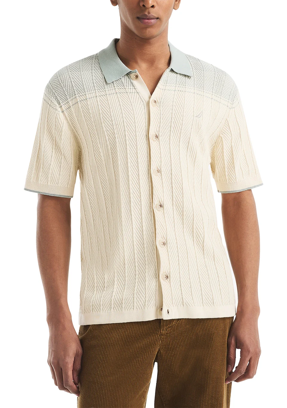 Nautica Mens Textured Argyle Short Sleeve Sweater