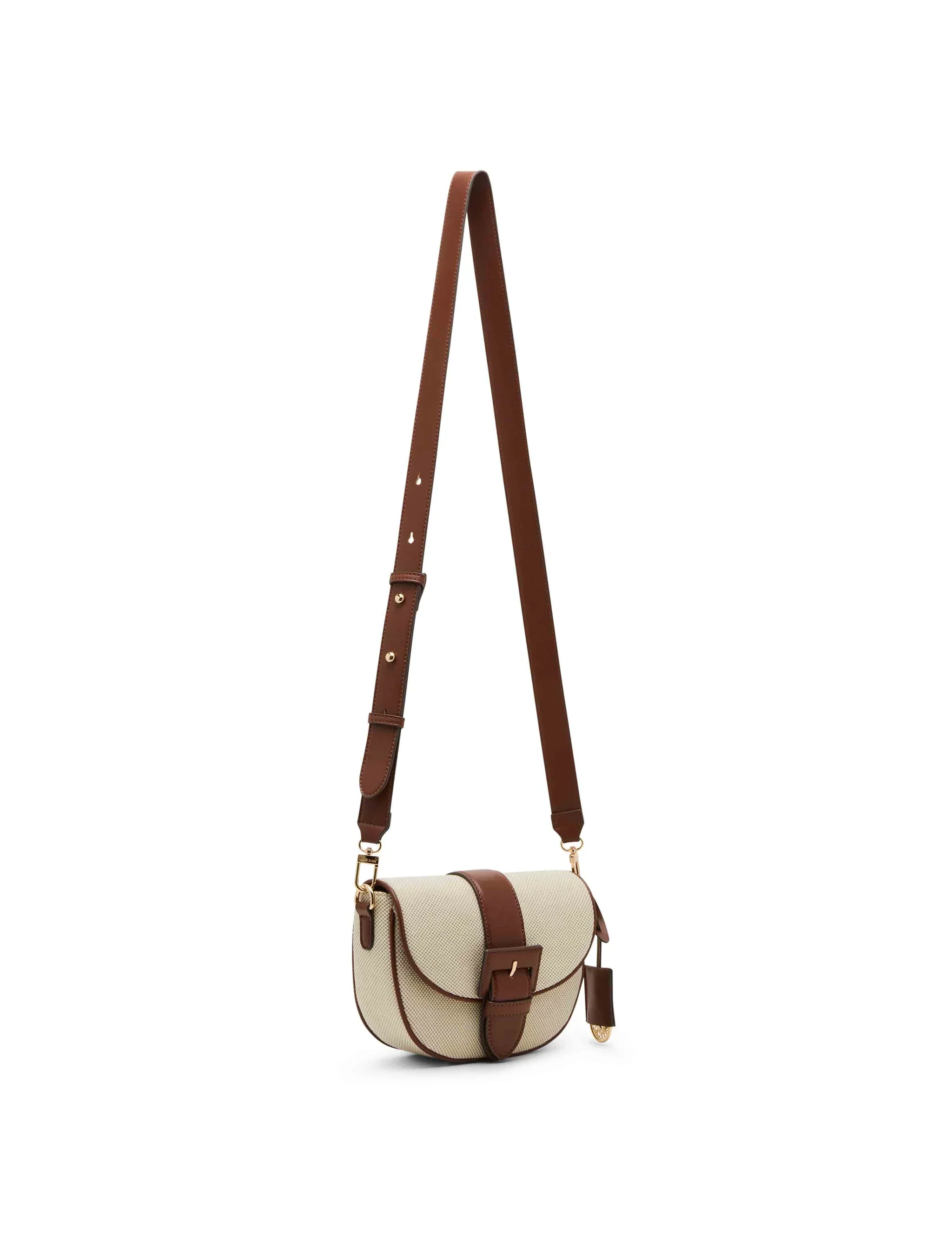 Anne Klein Covered Buckle Canvas Saddle Crossbody Handbag - Image 5