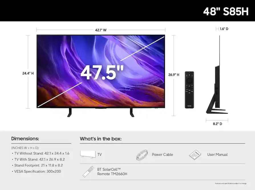 Samsung 48'' Class S85H OLED 4K UHD SmartVision AI Smart Tizen TV (2026) - Image 5