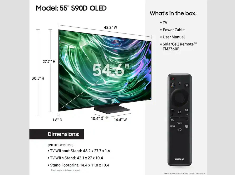 Samsung 55” Class S90D Series OLED 4K UHD Smart Tizen TV (2026) - Image 4