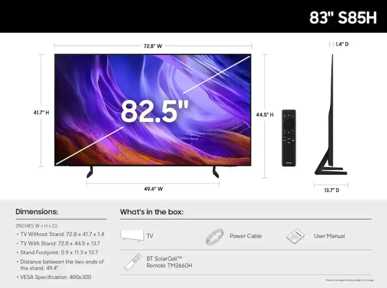 Samsung 83'' Class S85H OLED 4K UHD SmartVision AI Smart Tizen TV (2026) - Image 5