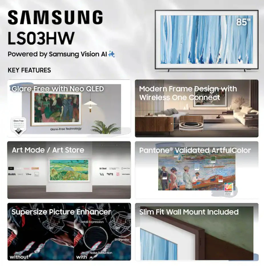Samsung 85” Class LS03HW Series The Frame Pro 4K UHD SamsungVision AI Smart Tizen TV (2026) - Image 7