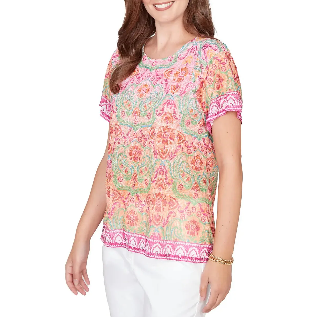 Ruby Rd. Womens Floral Damask Print Knit Short Sleeve T-Shirt - Image 3