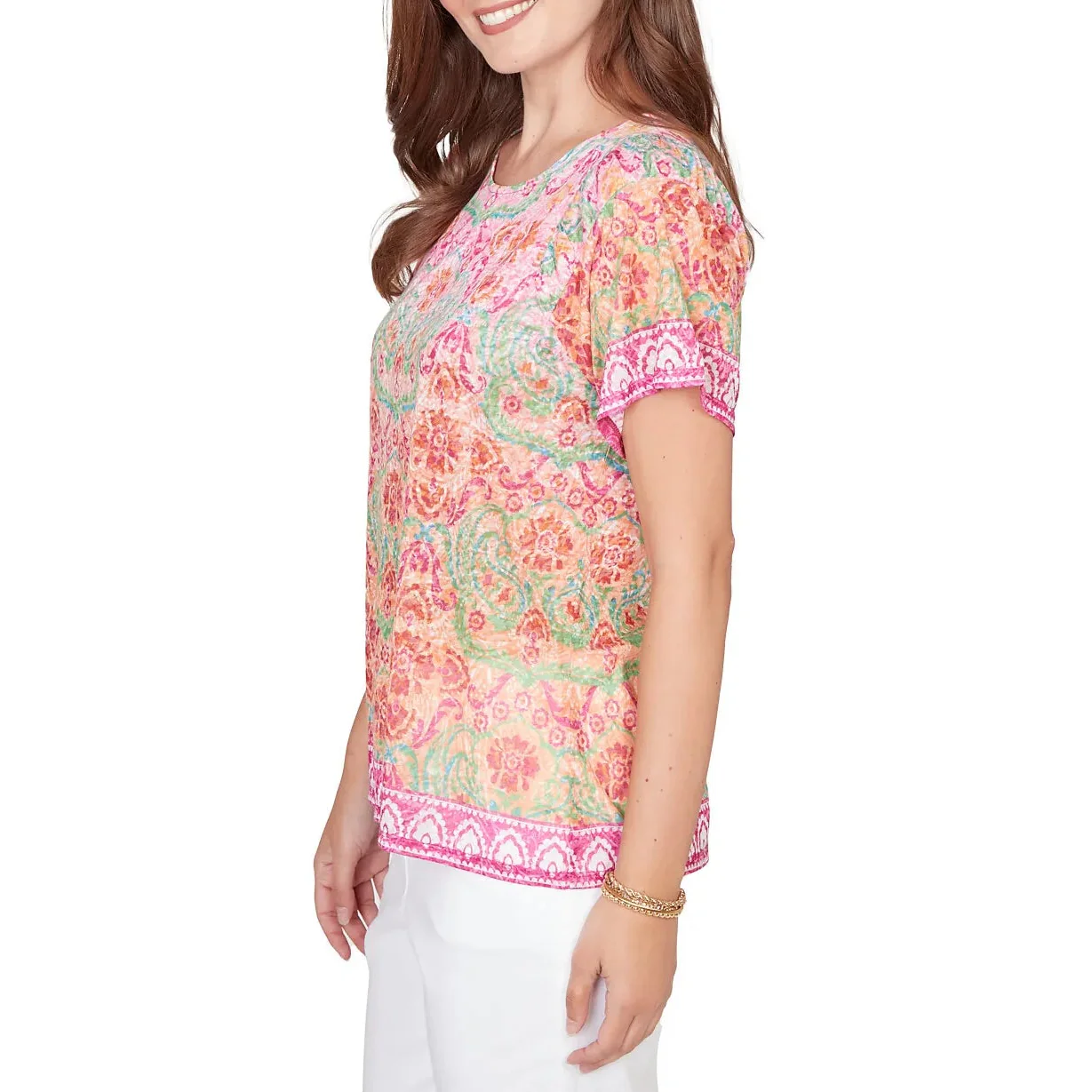 Ruby Rd. Womens Floral Damask Print Knit Short Sleeve T-Shirt - Image 4