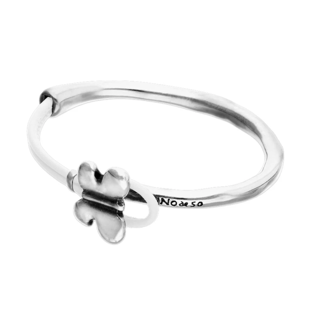 UNOde50 Semi-Rigid Silver & White Leather Butterfly Bracelet - Large - Image 2