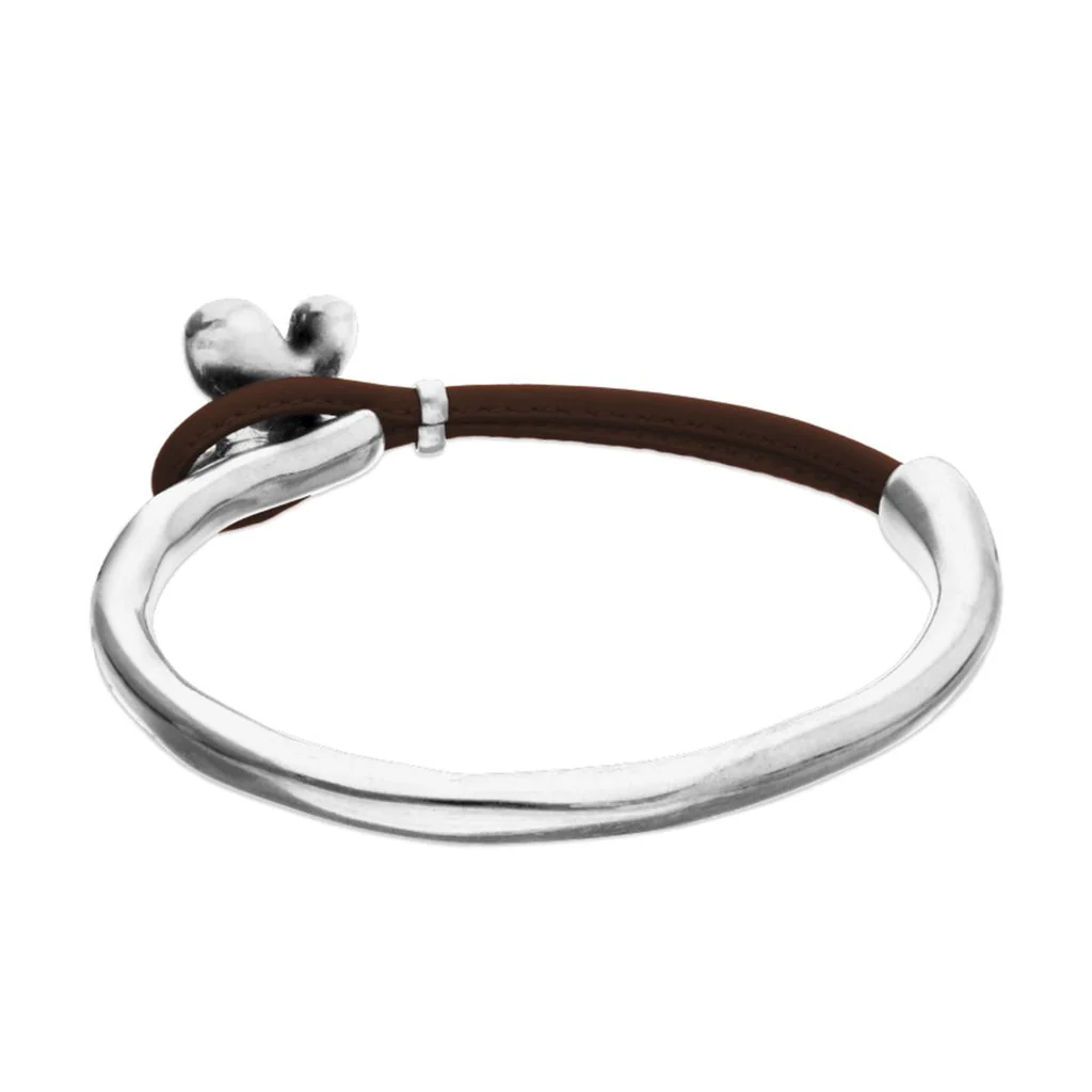 UNOde50 Silver & Brown Leather Butterfly Semi-Rigid Bracelet - Medium - Image 3