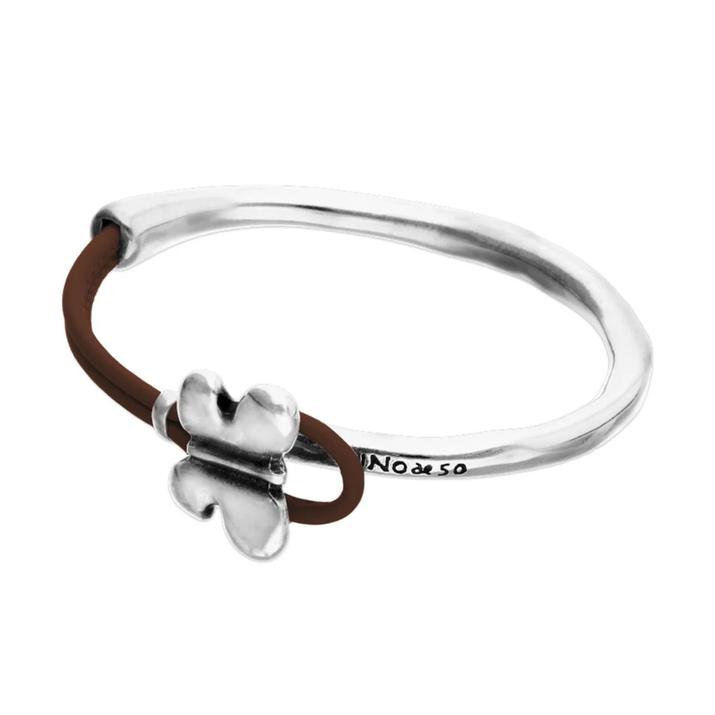 UNOde50 Semi-Rigid Silver & Brown Leather Butterfly Bracelet - Large - Image 2