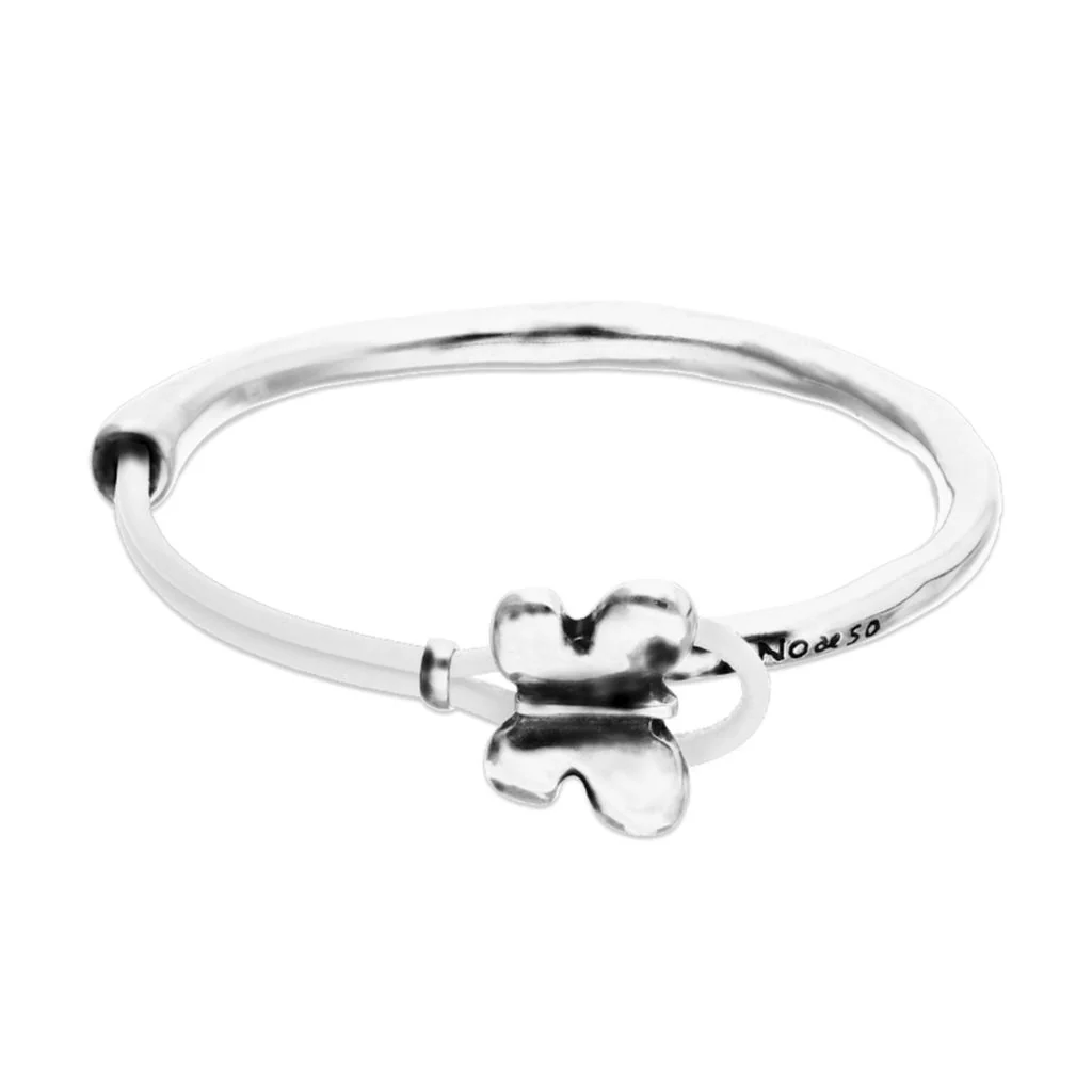 UNOde50 Silver & White Leather Butterfly Semi-Rigid Bracelet - Medium