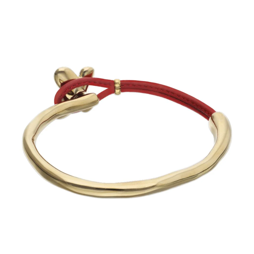 UNOde50 18k Gold & Red Leather Butterfly Semi-Rigid Bracelet - Medium - Image 3
