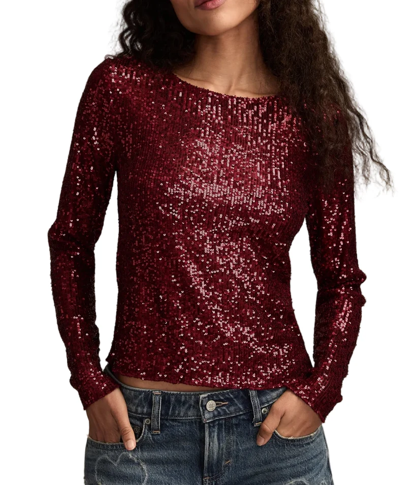 Lucky Brand Womens Sequin Long Sleeve Top - Image 2