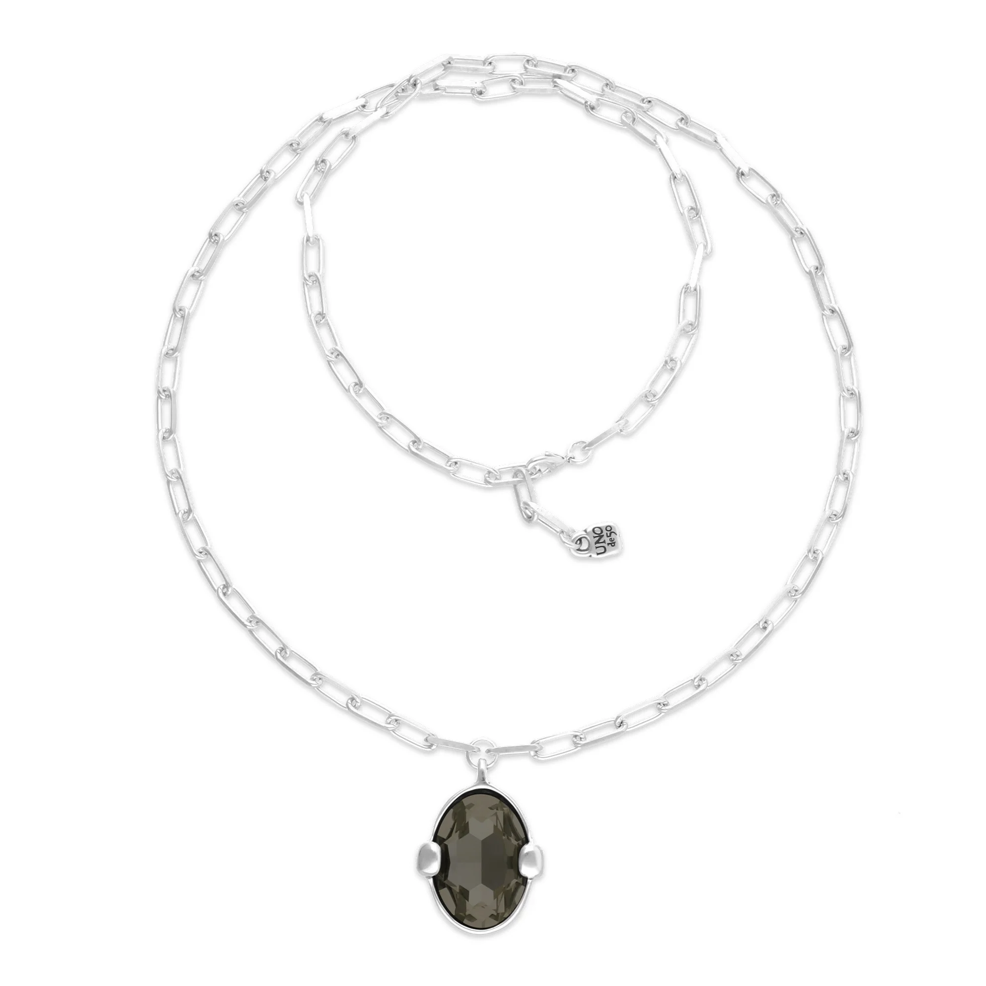 UNOde50 Ser Deslumbrante Silver-Plated Gray Oval Crystal Pendant Necklace - Image 2