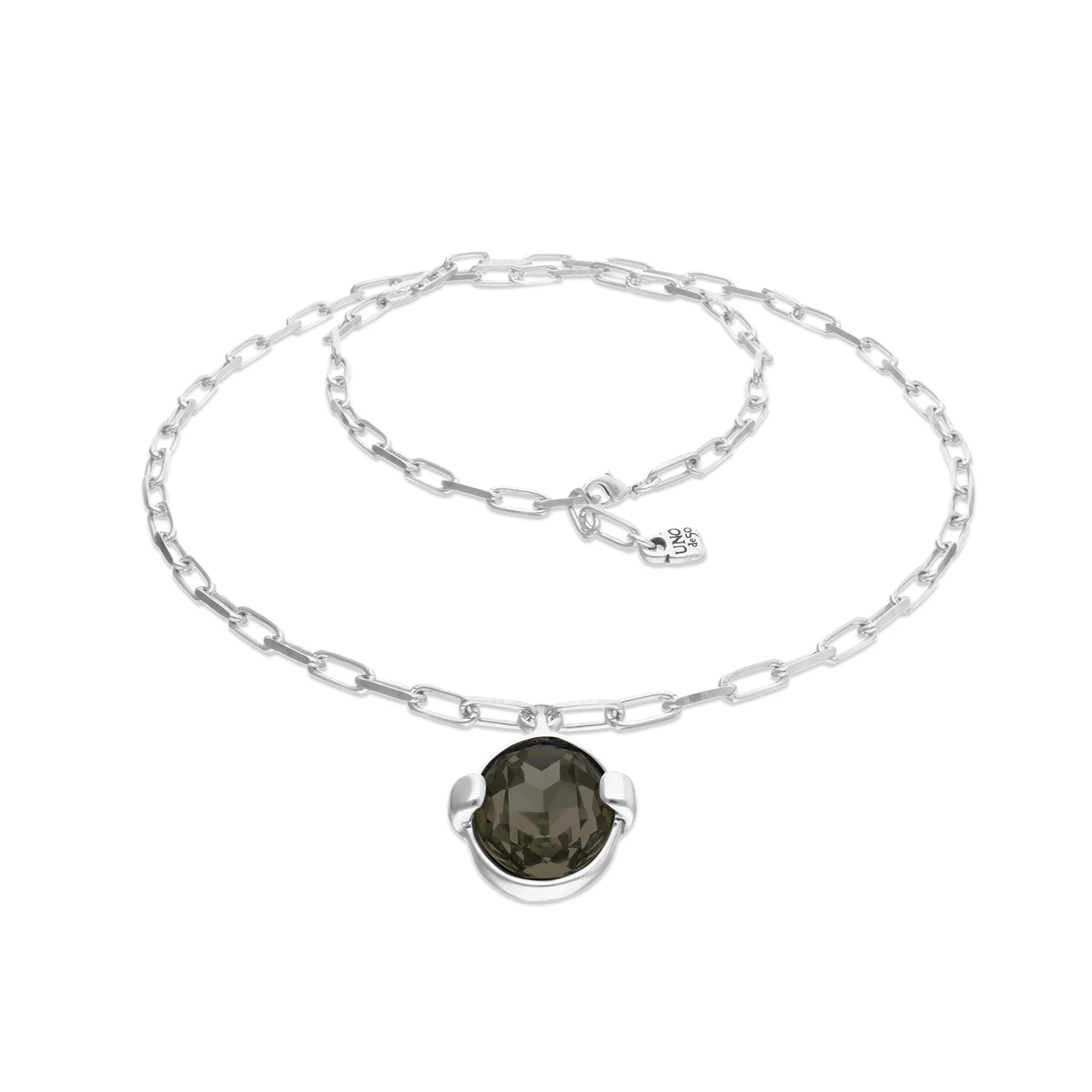UNOde50 Ser Deslumbrante Silver-Plated Gray Oval Crystal Pendant Necklace - Image 3