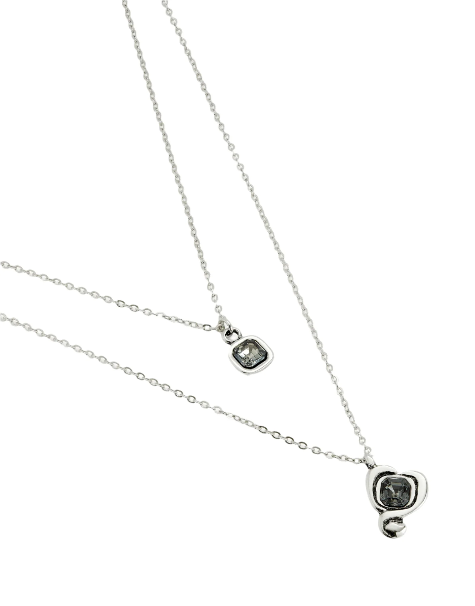 UNOde50 Ser Expresiva Silver-Plated Double Chain Black Crystal Heart Necklace