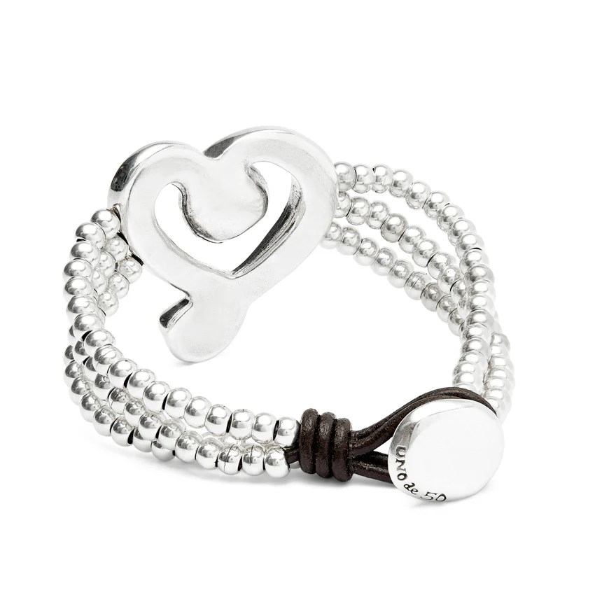 UNOde50 Ser Expresiva Silver-Plated Heart Beaded Bracelet - Medium - Image 2
