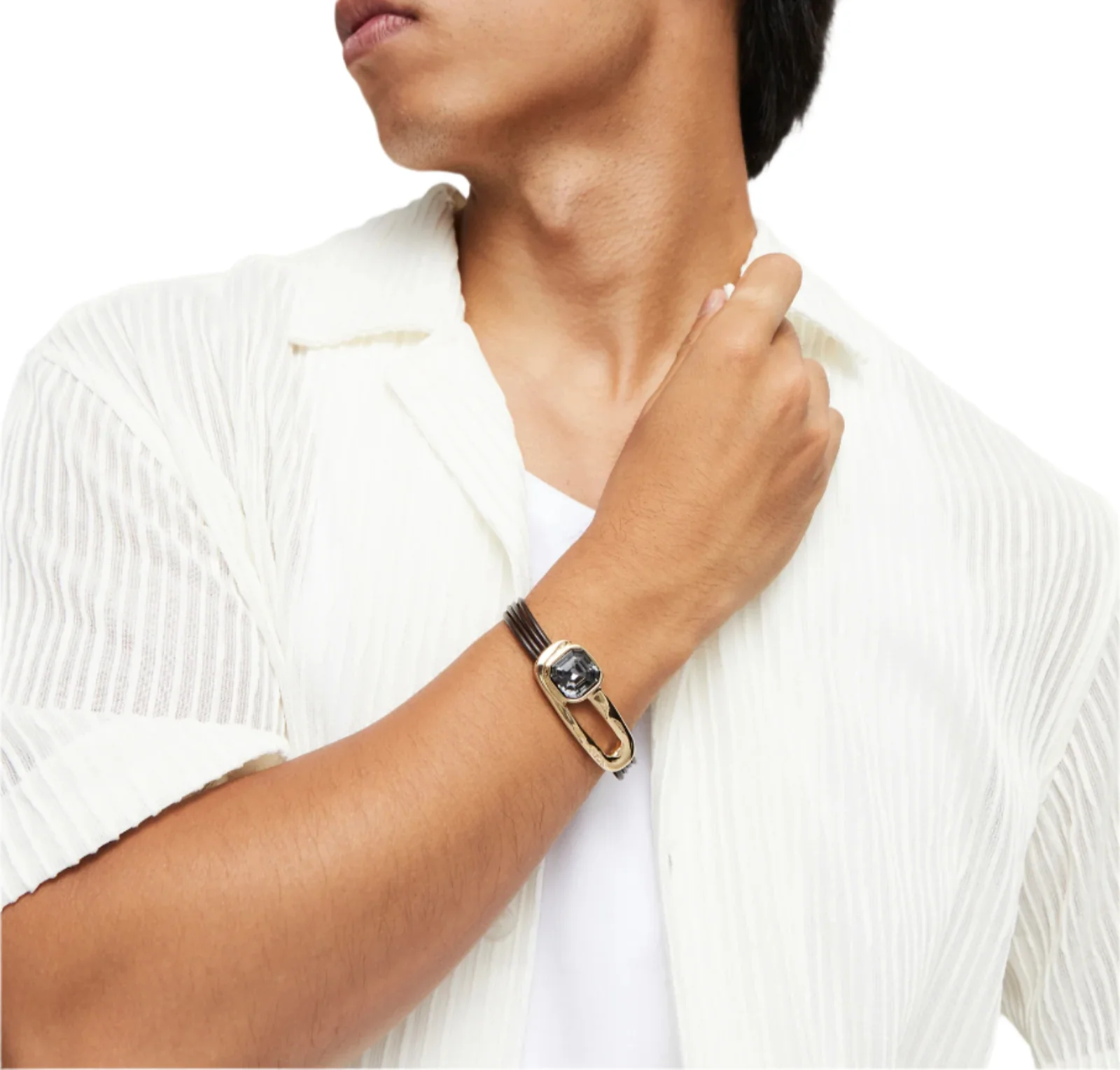 UNOde50 Ser Expresiva Gold-Plated Black Faceted Crystal Leather Bracelet - Medium - Image 4