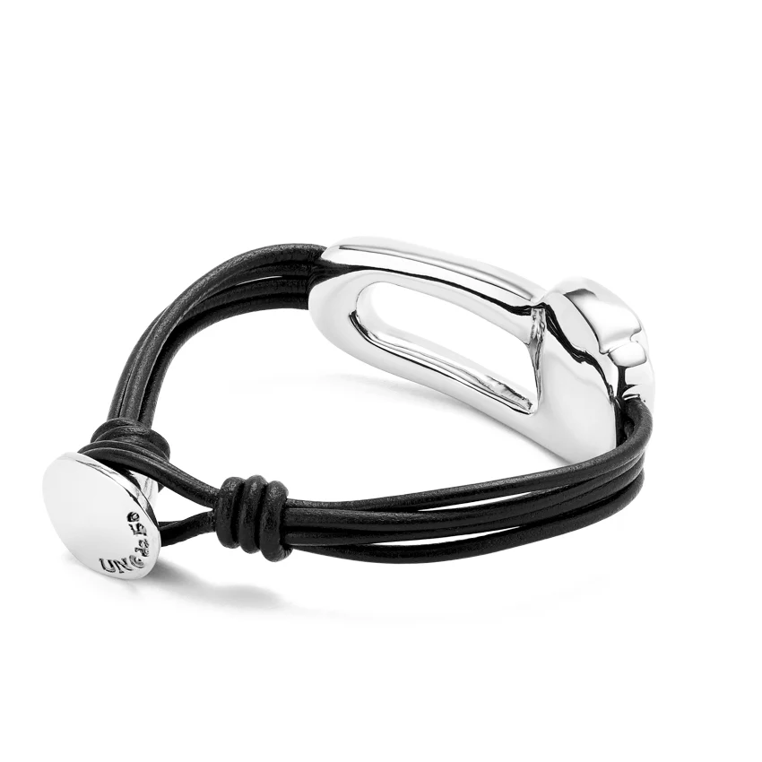 UNOde50 Ser Expresiva Silver-Plated Black Crystal Leather Buckle Bracelet - Large - Image 2