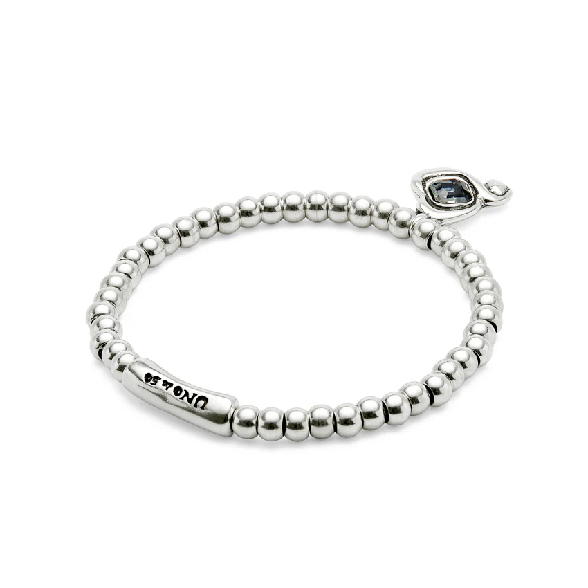 UNOde50 Ser Expresiva Silver-Plated Gray Crystal Heart Elastic Bracelet - Large - Image 2