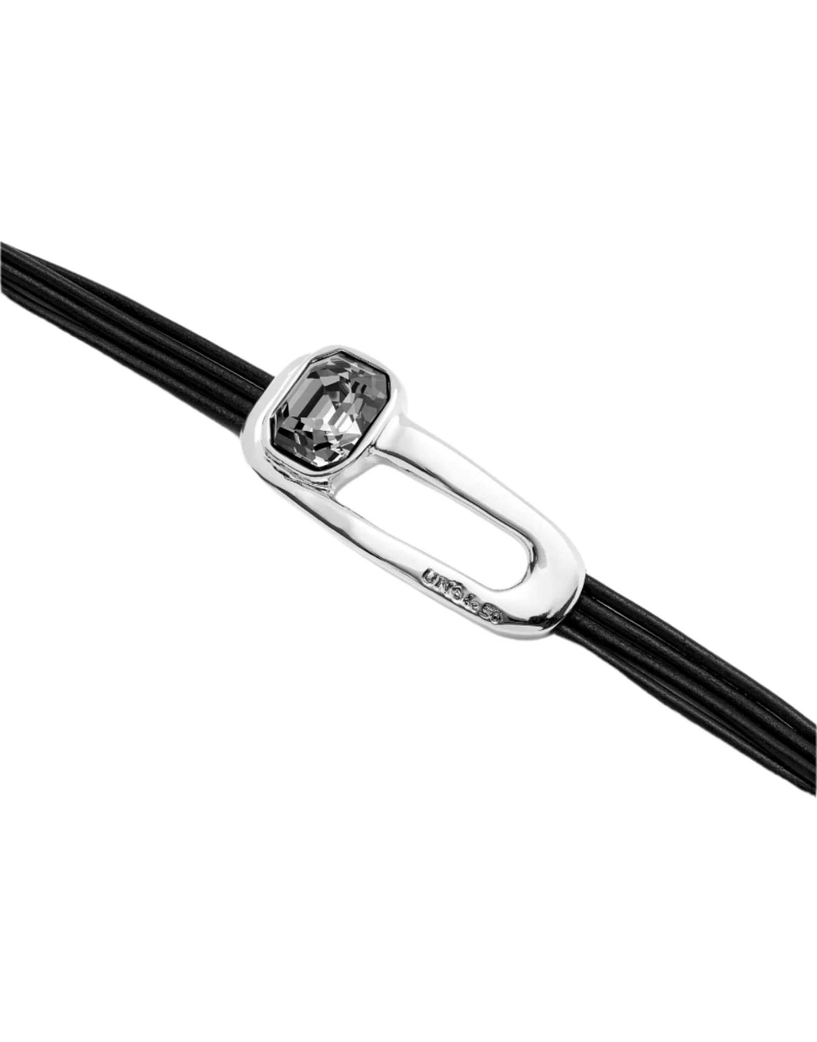 UNOde50 Ser Expresiva Silver-Plated Black Faceted Crystal Leather Bracelet - Medium - Image 2