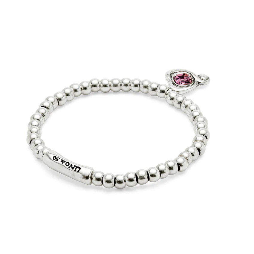 UNOde50 Ser Expresiva Silver-Plated Pink Crystal Heart Elastic Bracelet - Medium - Image 2