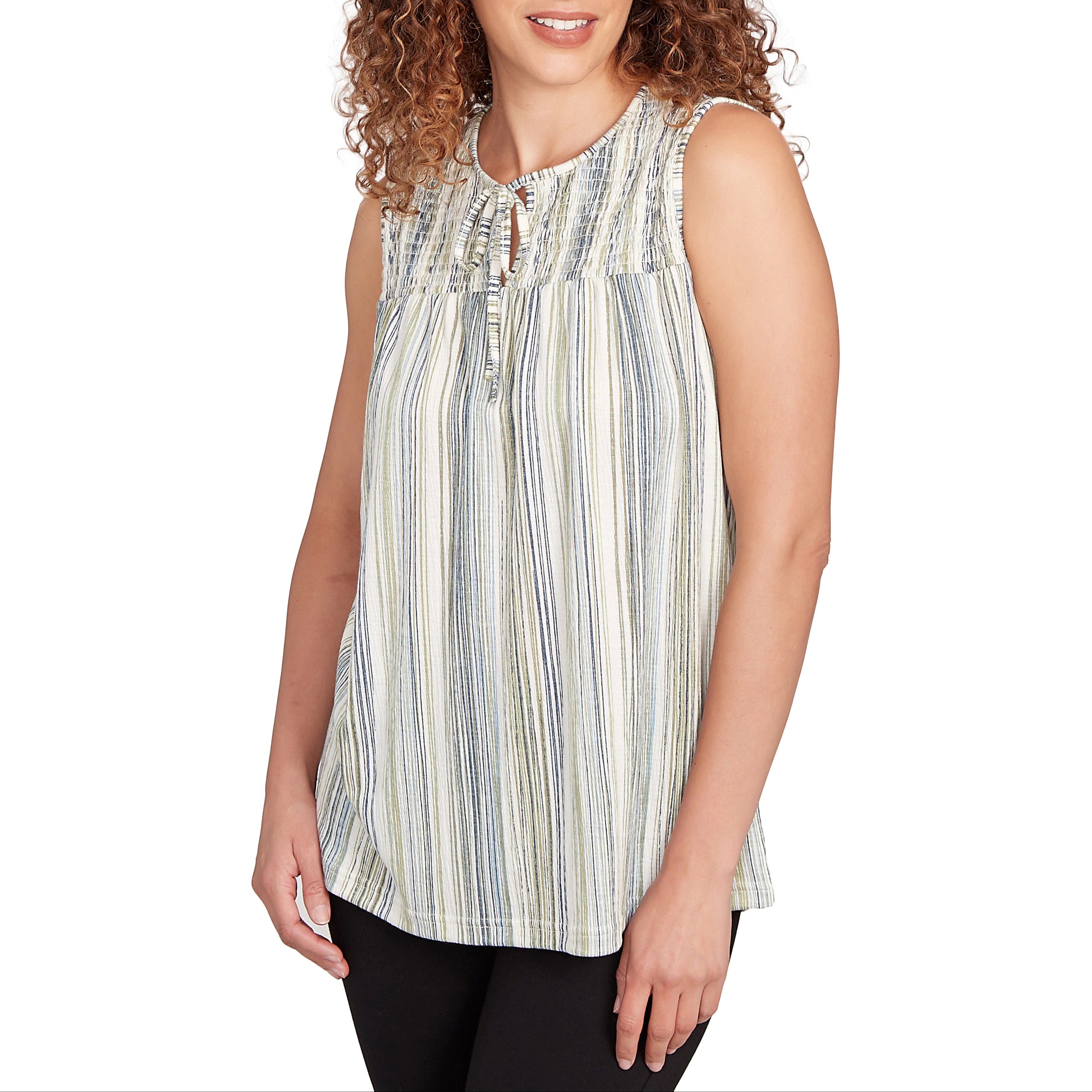 Skye's The Limit Womens Stripe Crinkle Sleeveless Top - Image 2