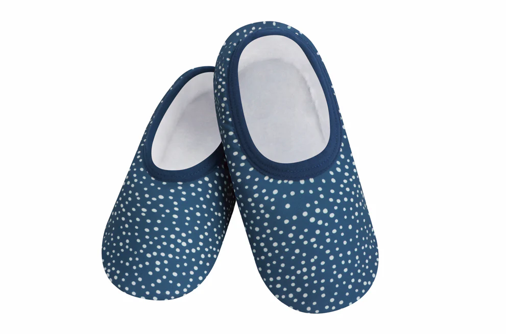 Snoozies Womens Random Dots Blue Plush Skinnies Slippers