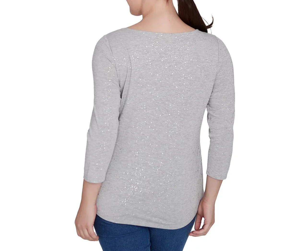 Ruby Rd. Womens Embellished Dew Drops Glitter Knit 3/4 Sleeve Top - Image 2