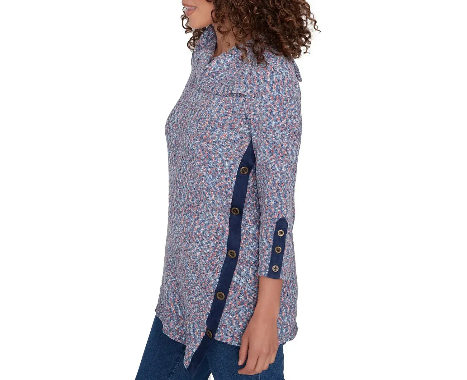 Ruby Rd. Womens Split Cowl Neck Asymmetric Knit Long Sleeve Top - Image 3