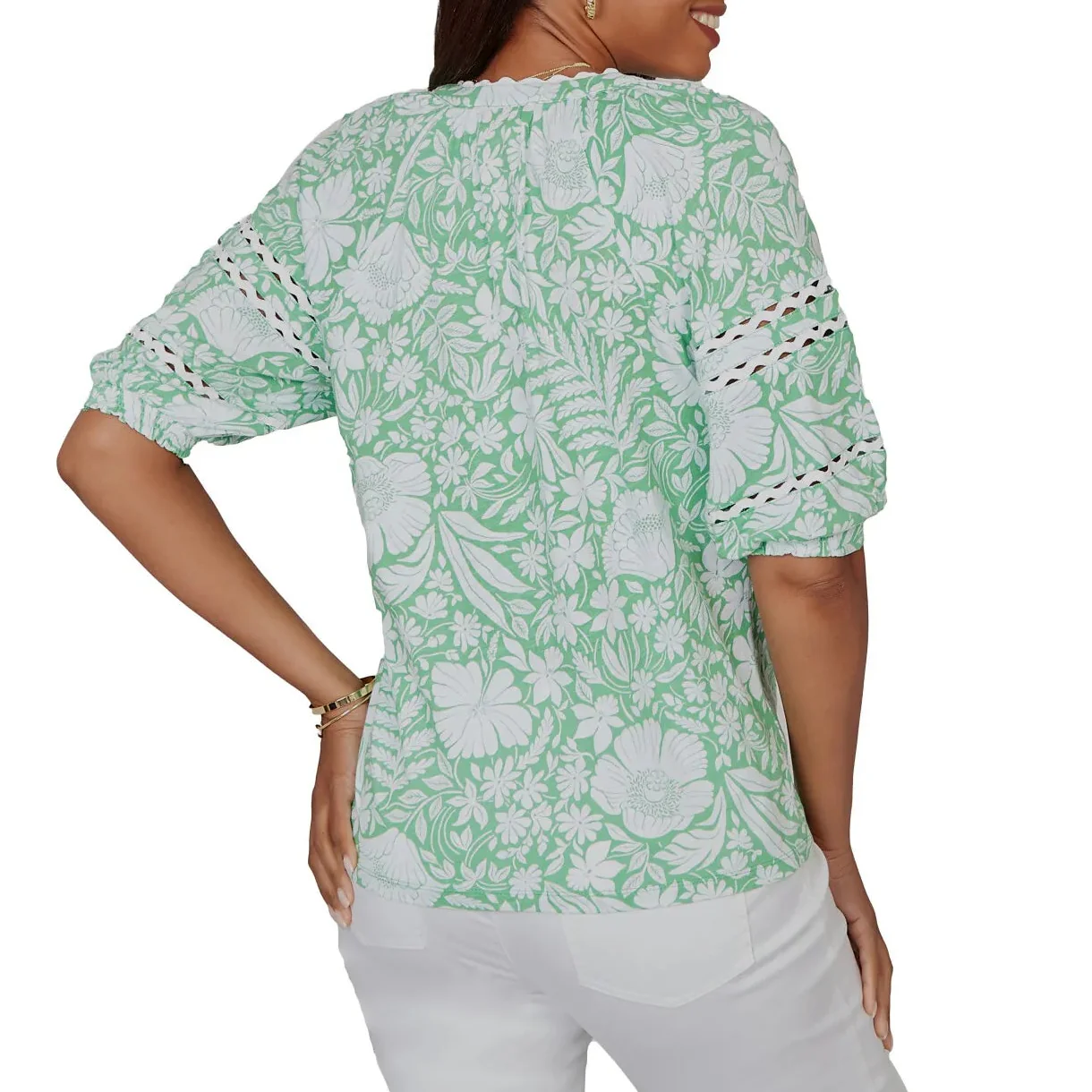Ruby Rd. Womens Tropical Floral Trim Knit Top - Image 2