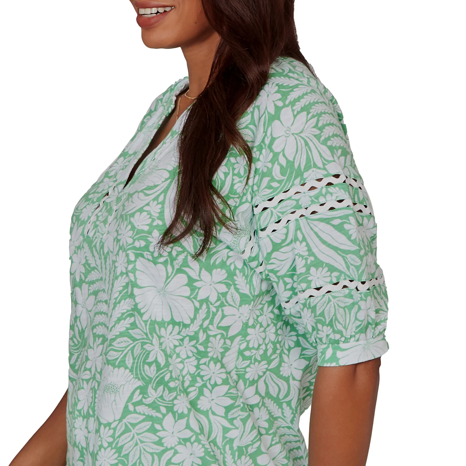 Ruby Rd. Womens Tropical Floral Trim Knit Top - Image 5