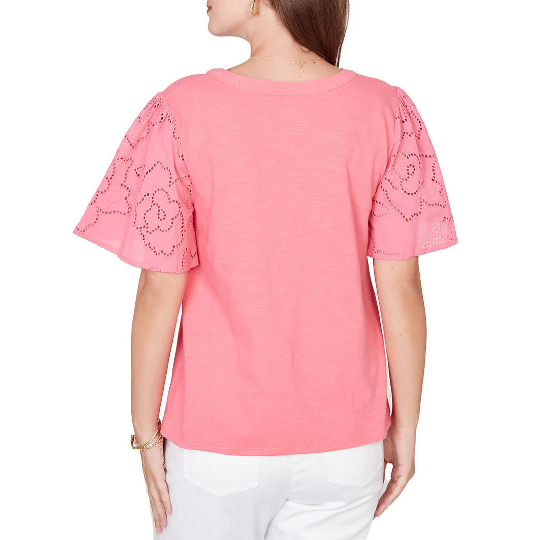 Ruby Rd. Womens Eyelet Sleeve Cotton Jersey Top - Image 2