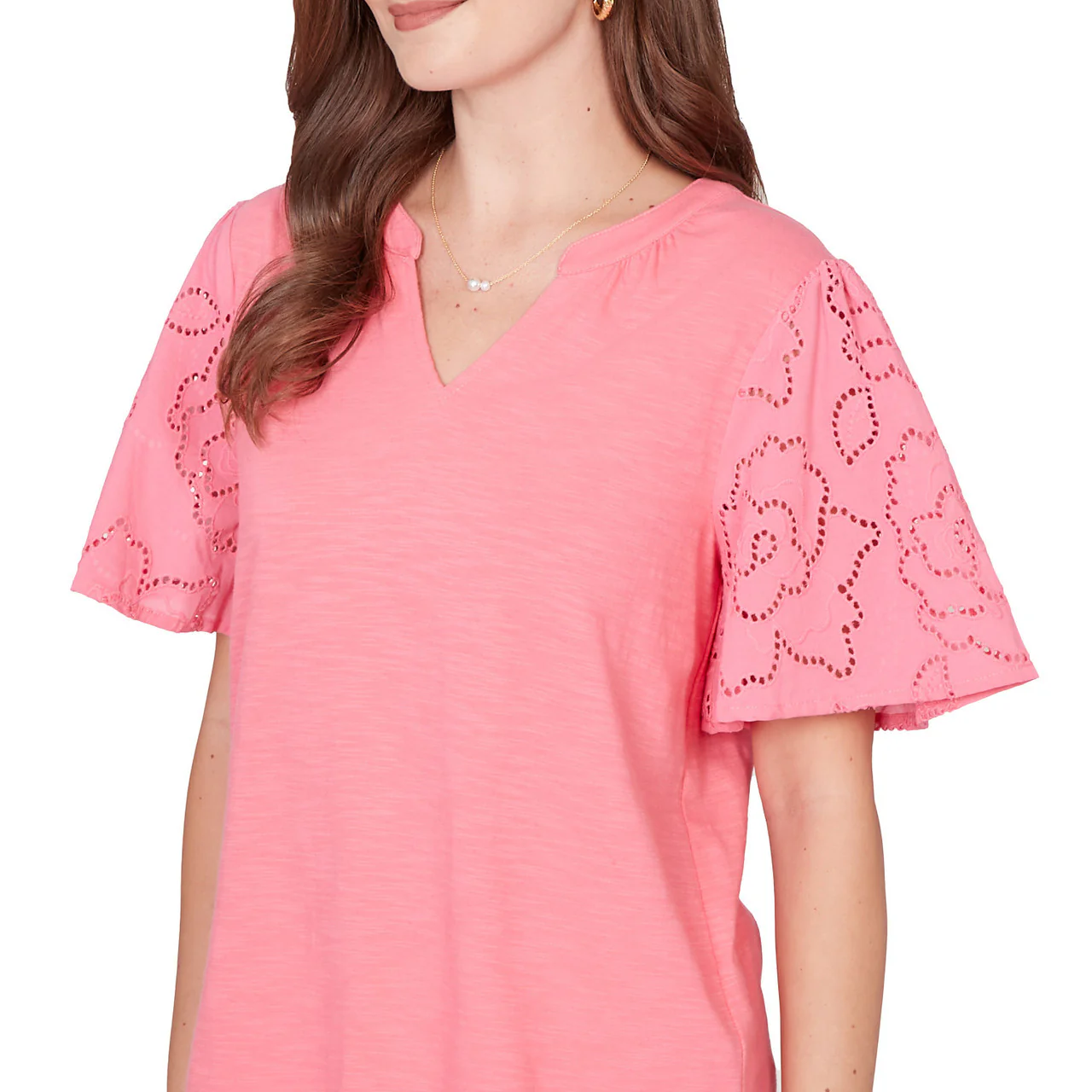Ruby Rd. Womens Eyelet Sleeve Cotton Jersey Top - Image 5