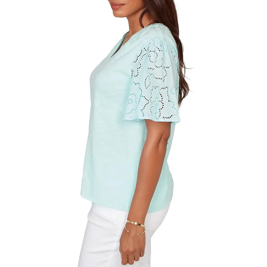 Ruby Rd. Womens Eyelet Sleeve Cotton Jersey Top - Image 4