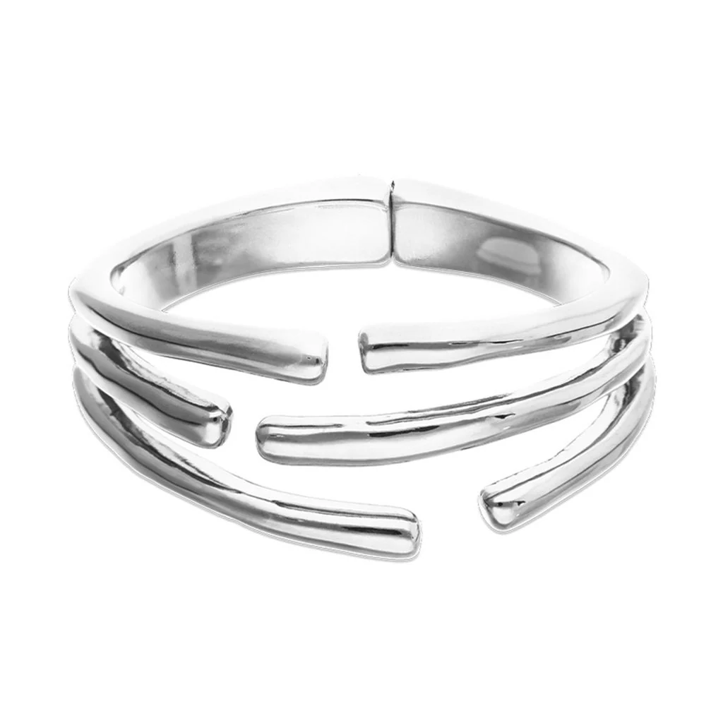 UNOde50 Silver Alloy Triple Tube Shape Bangle Bracelet - Medium - Image 2