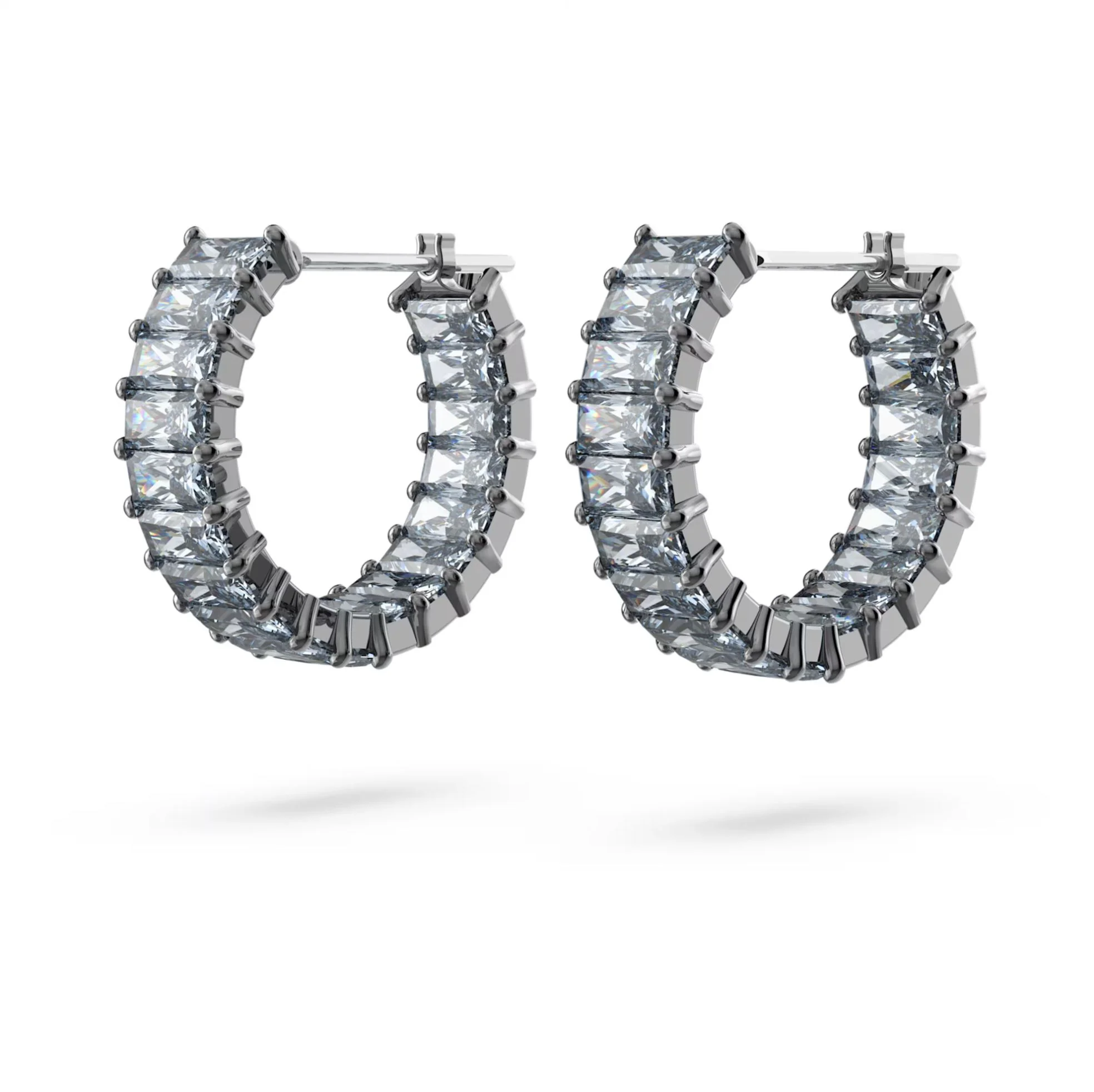 Swarovski Matrix Hoop Earrings - Baguette cut, Gray, Ruthenium plated - Image 3