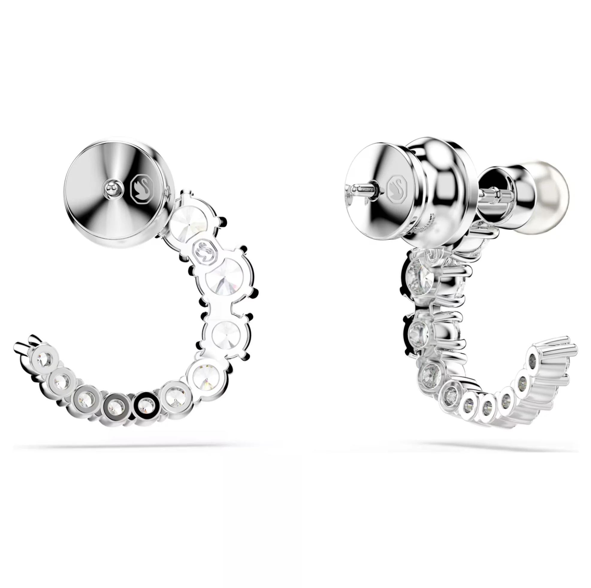 Swarovski Matrix Stud Earrings - Crystal Pearl, Round Cut, White, Rhodium Plated - Image 2