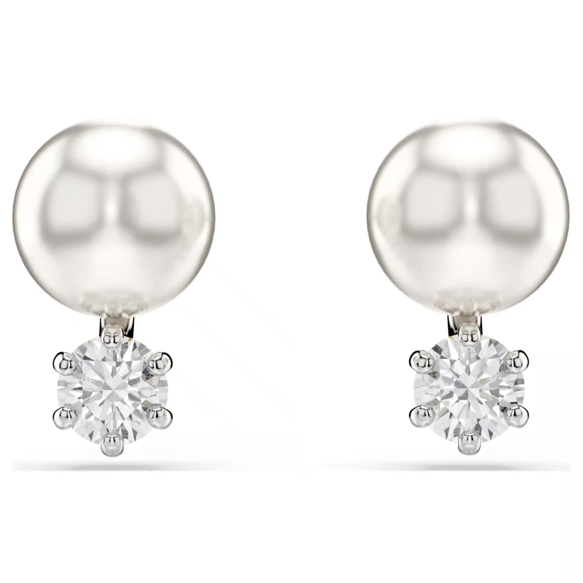 Swarovski Matrix Stud Earrings - Crystal pearl, Round cut, White, Rhodium plated