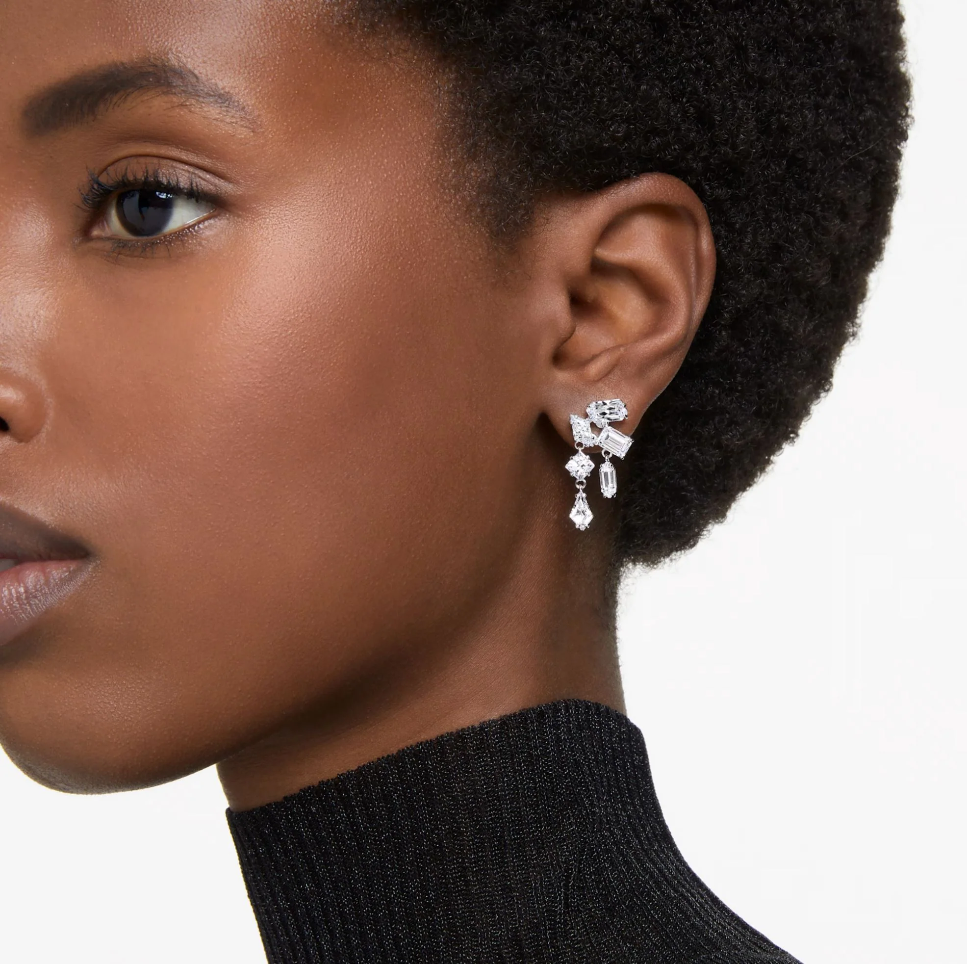 Swarovski Mesmera Drop Earrings - Mixed cuts, White, Rhodium plated - Image 4