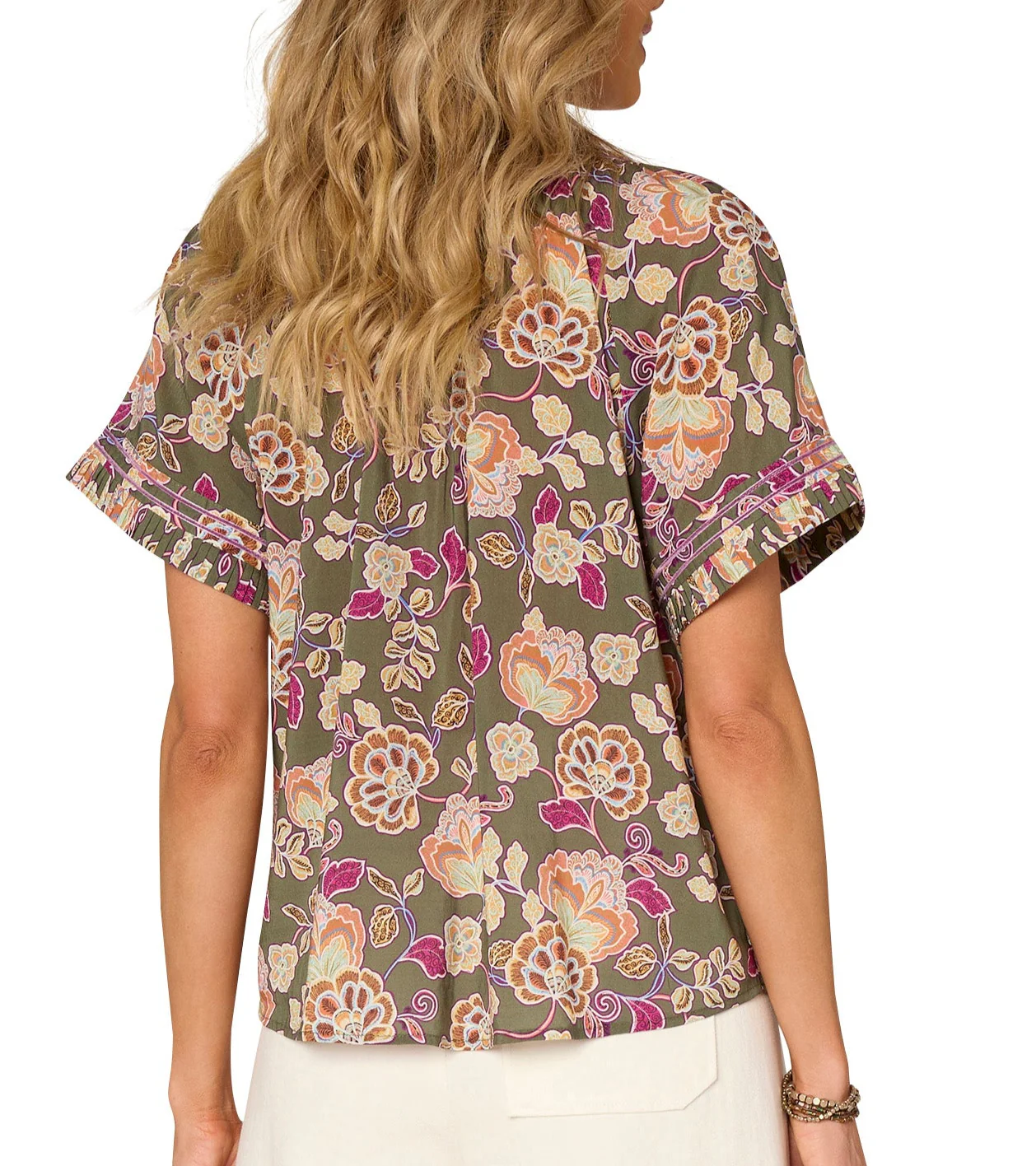 Democracy Womens Short Sleeve Pleated Woven Top - Image 3