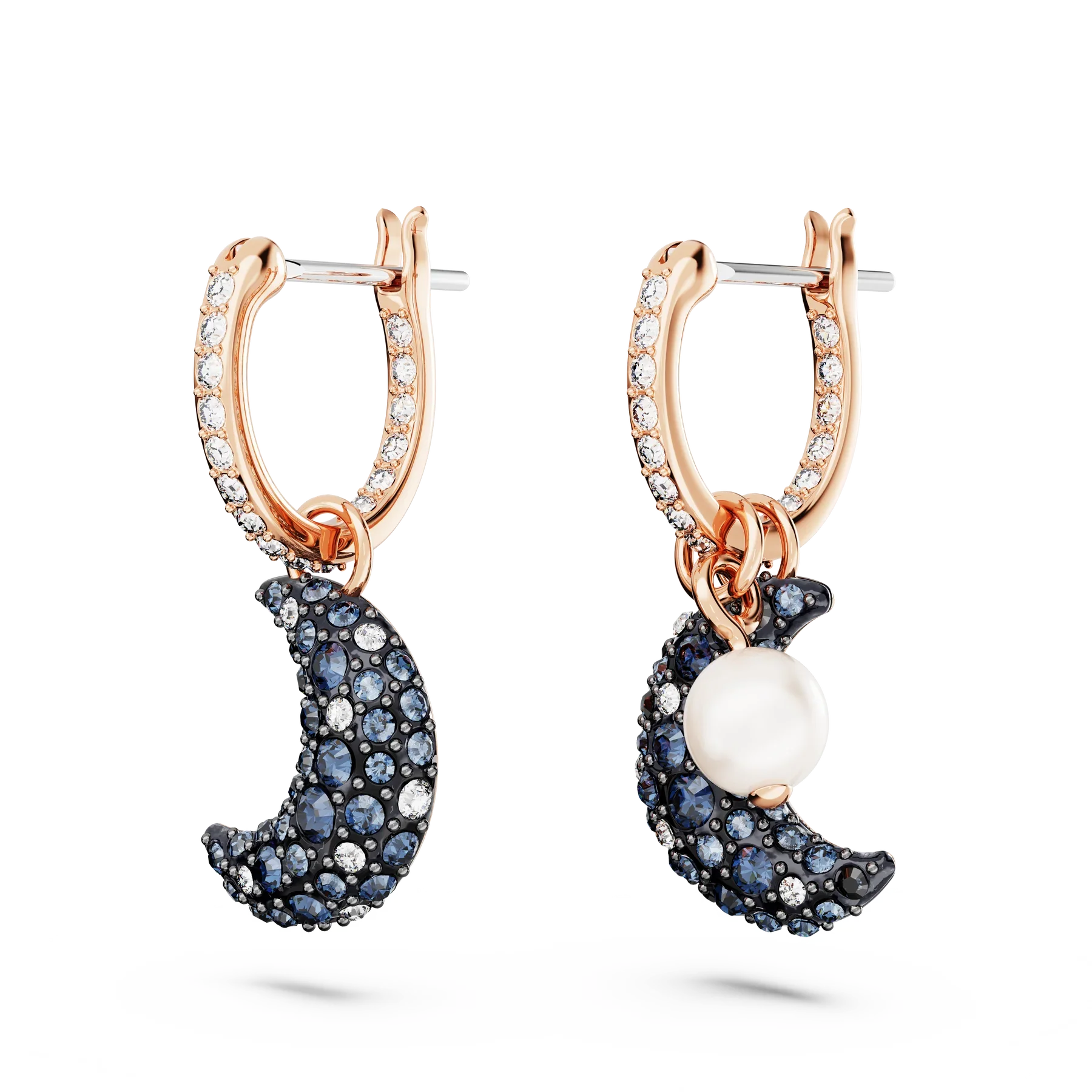 Swarovski Luna Drop Earrings - Crystal pearl, Asymmetrical design, Moon, Multicolored, Rose gold-tone plated - Image 3