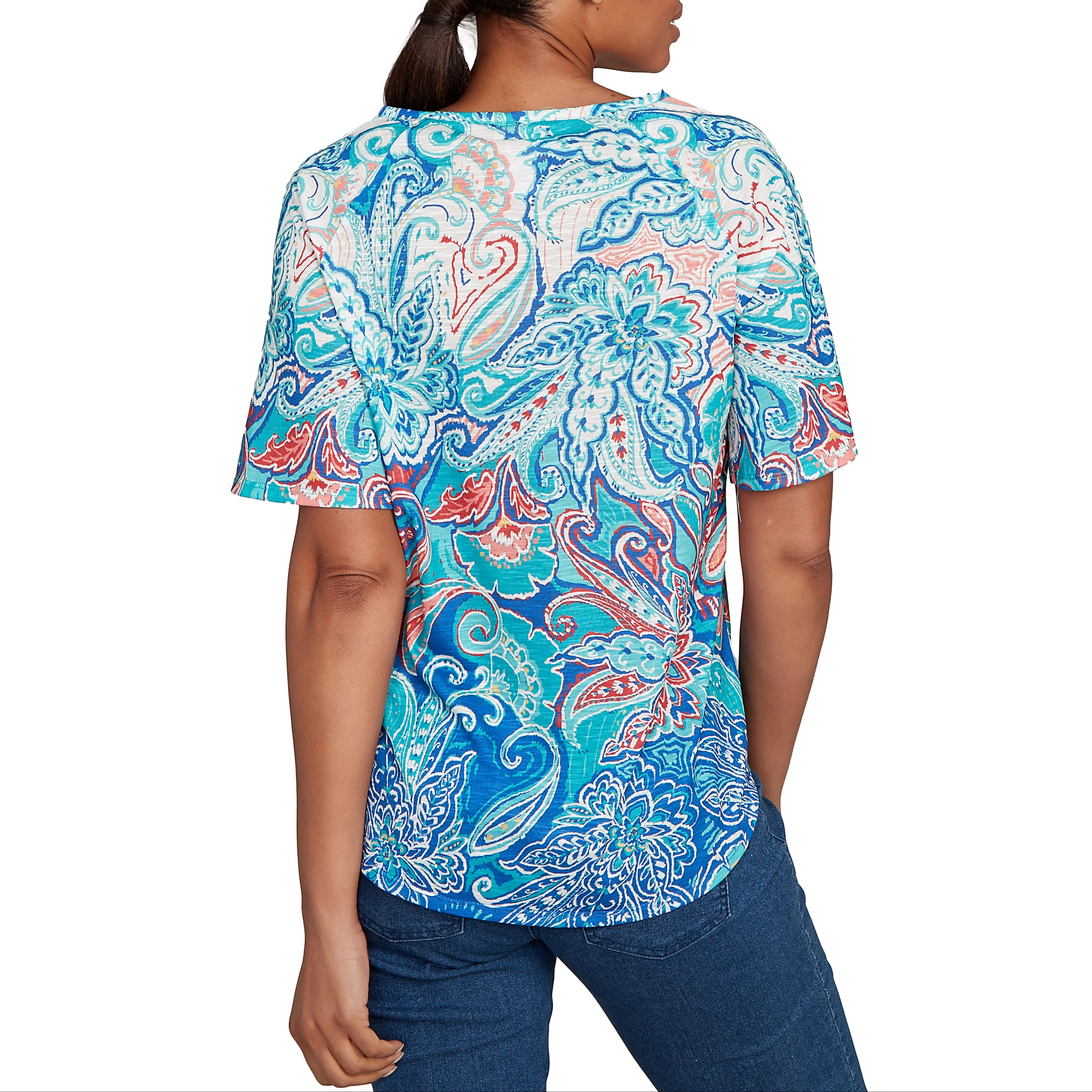 Ruby Rd. Womens Scoop Neck Paisley Short Sleeve Top - Image 3