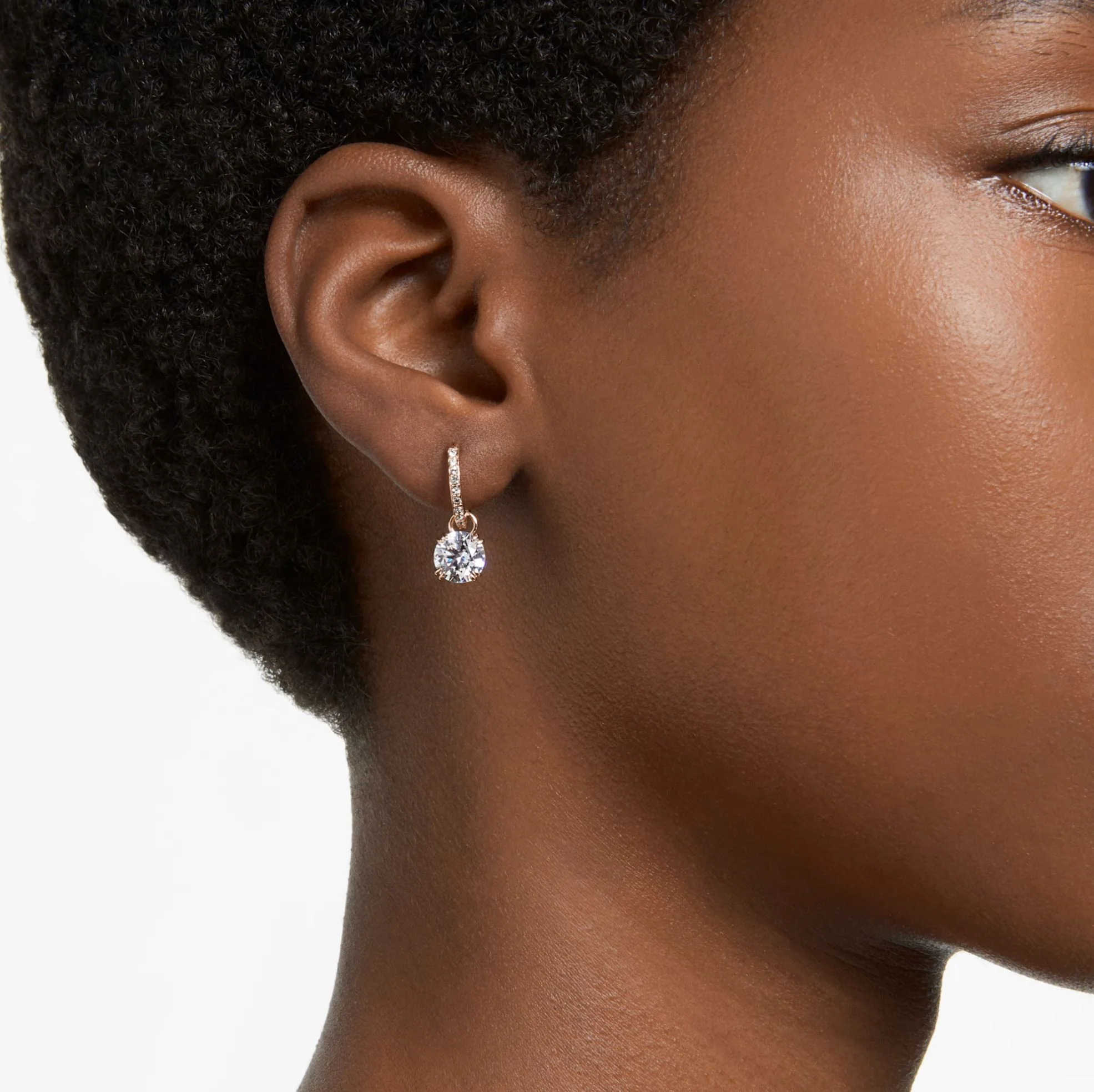 Swarovski Stilla Drop Earrings - Round cut, White, Gold-tone plated - Image 4