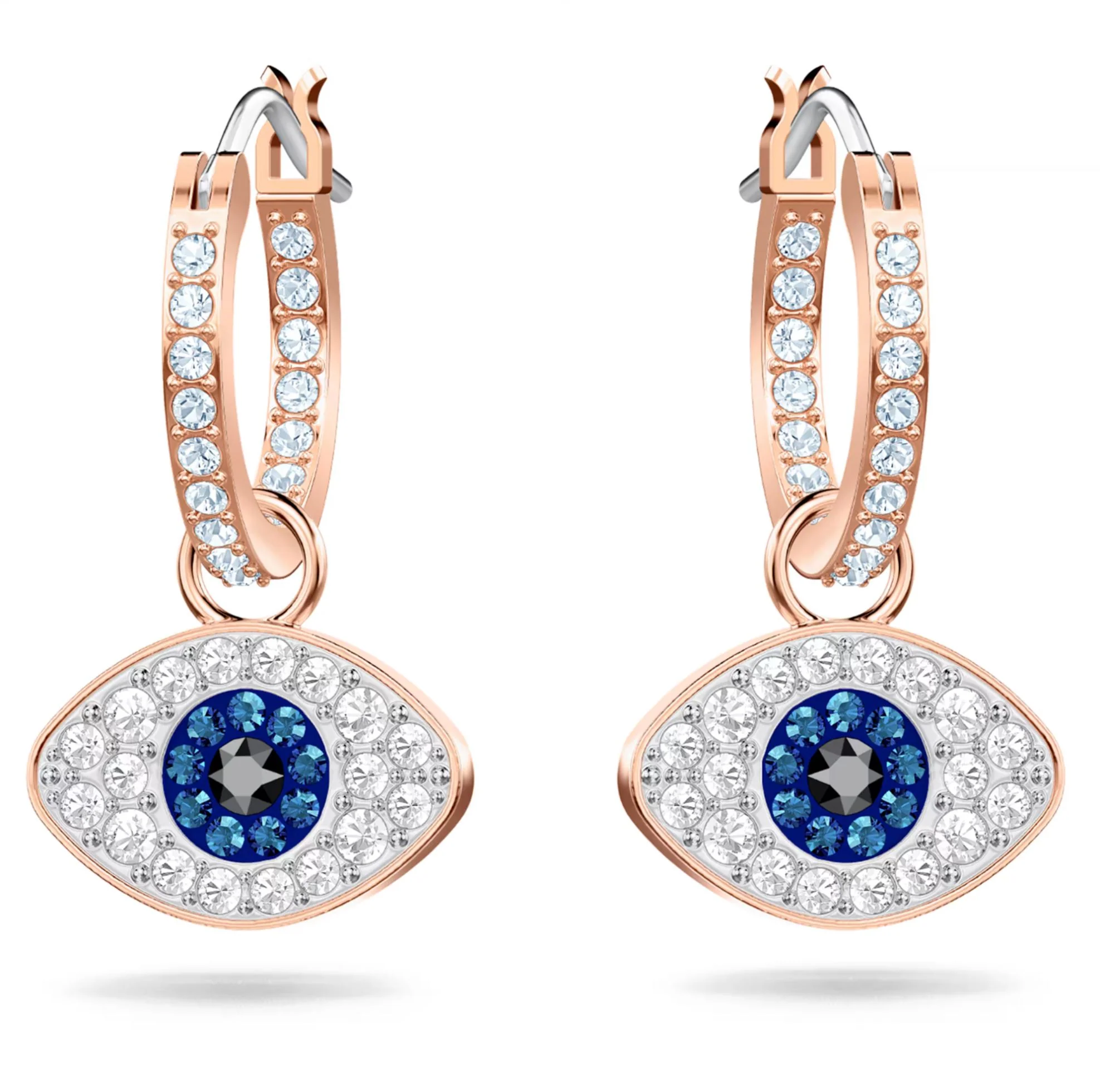 Swarovski Symbolica Hoop Earrings - Evil eye, Blue, Rose gold-tone plated