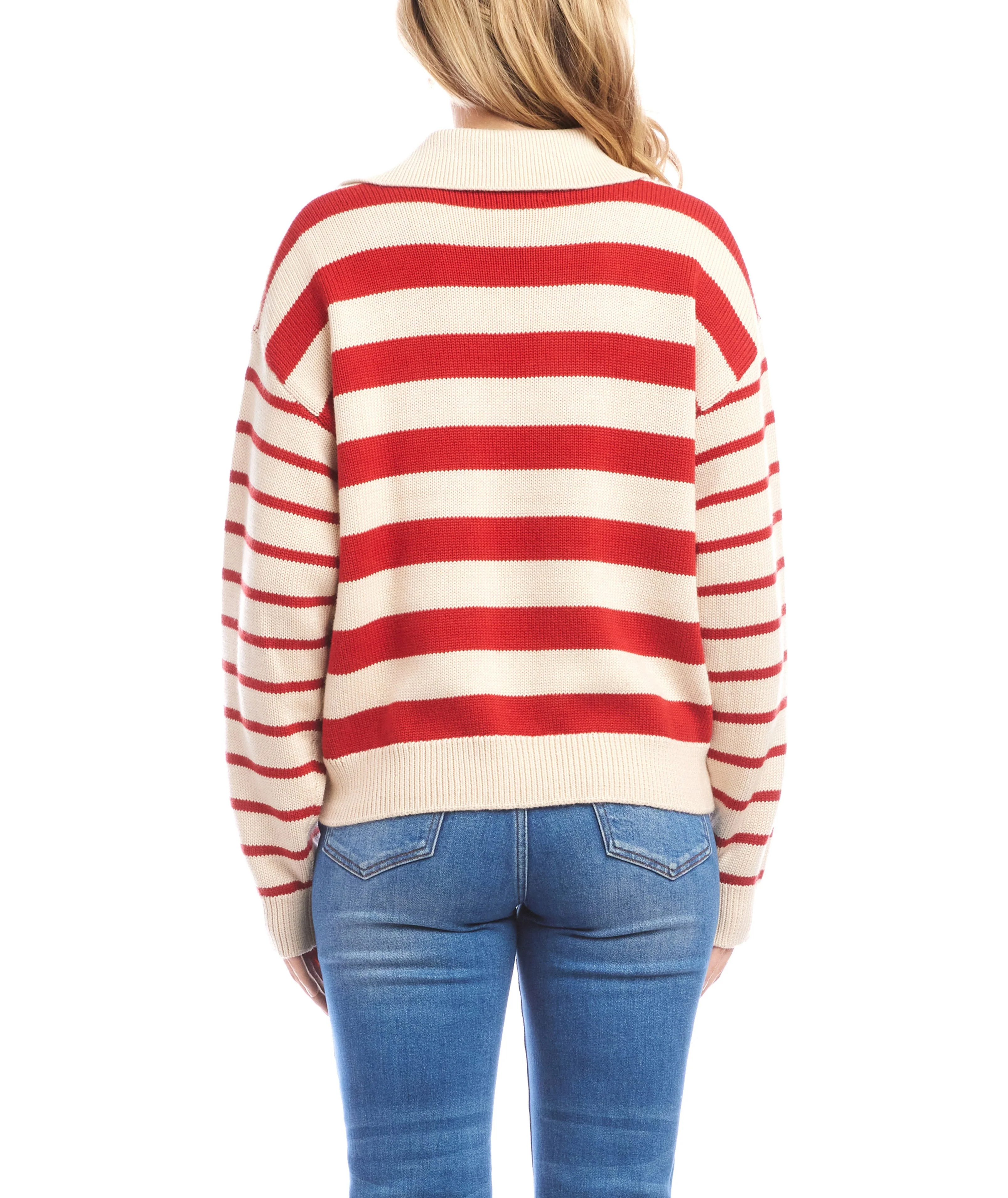 Karen Kane Womens Stripe Polo Sweater - Image 3