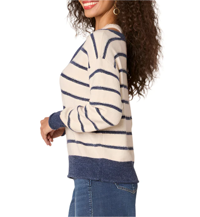 Democracy Womens Striped Twofer V-Neck Pullover Sweater - Image 2